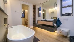 Main bedroom ensuite with bath and large walk in shower