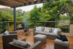 Relaxing deck area in front of rooms 11 and 12.