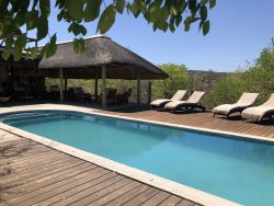 pool with sundeck and benches