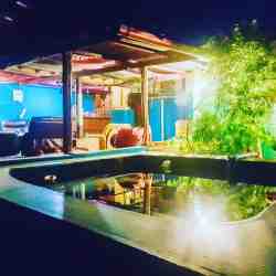 Outside entertainment area, lounging area, reception and communal plunge pool.