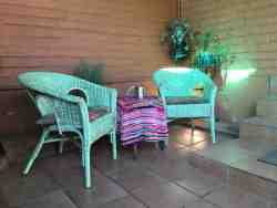 Outside Coffee/Tea spot or smoking area.