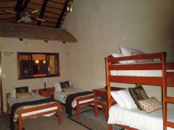 Loft room with twin beds and a bunk bed.  Sleeps 4 people.  Bathroom ensuite.
Balcony overlooking the lush gardens.