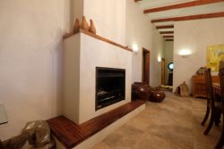 Fireplace near dining and living area